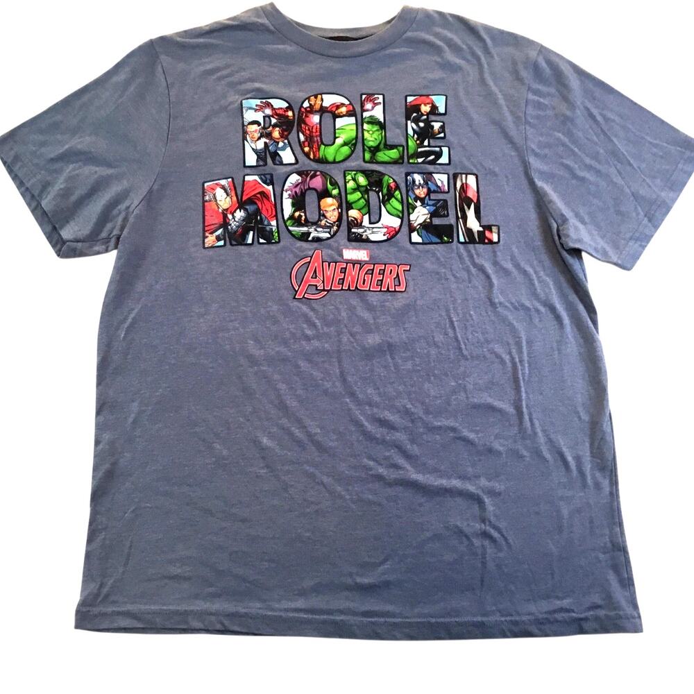 Disney Marvel Avengers Role Model Lettering Blue T-Shirt L